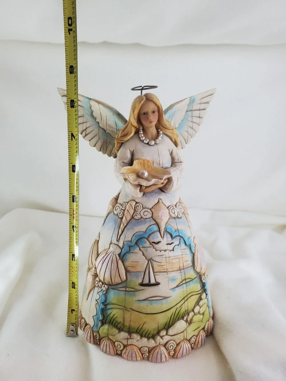 Jim Shore 2003 Angel Figurine Holding Seashell with Pearl, Beach Scene Dress